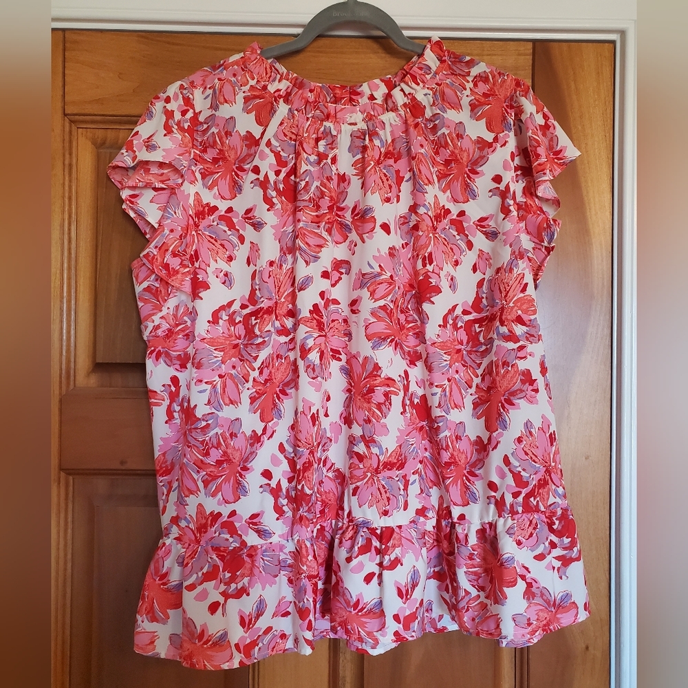 Hailey & Co pink red floral top. Valentines Day